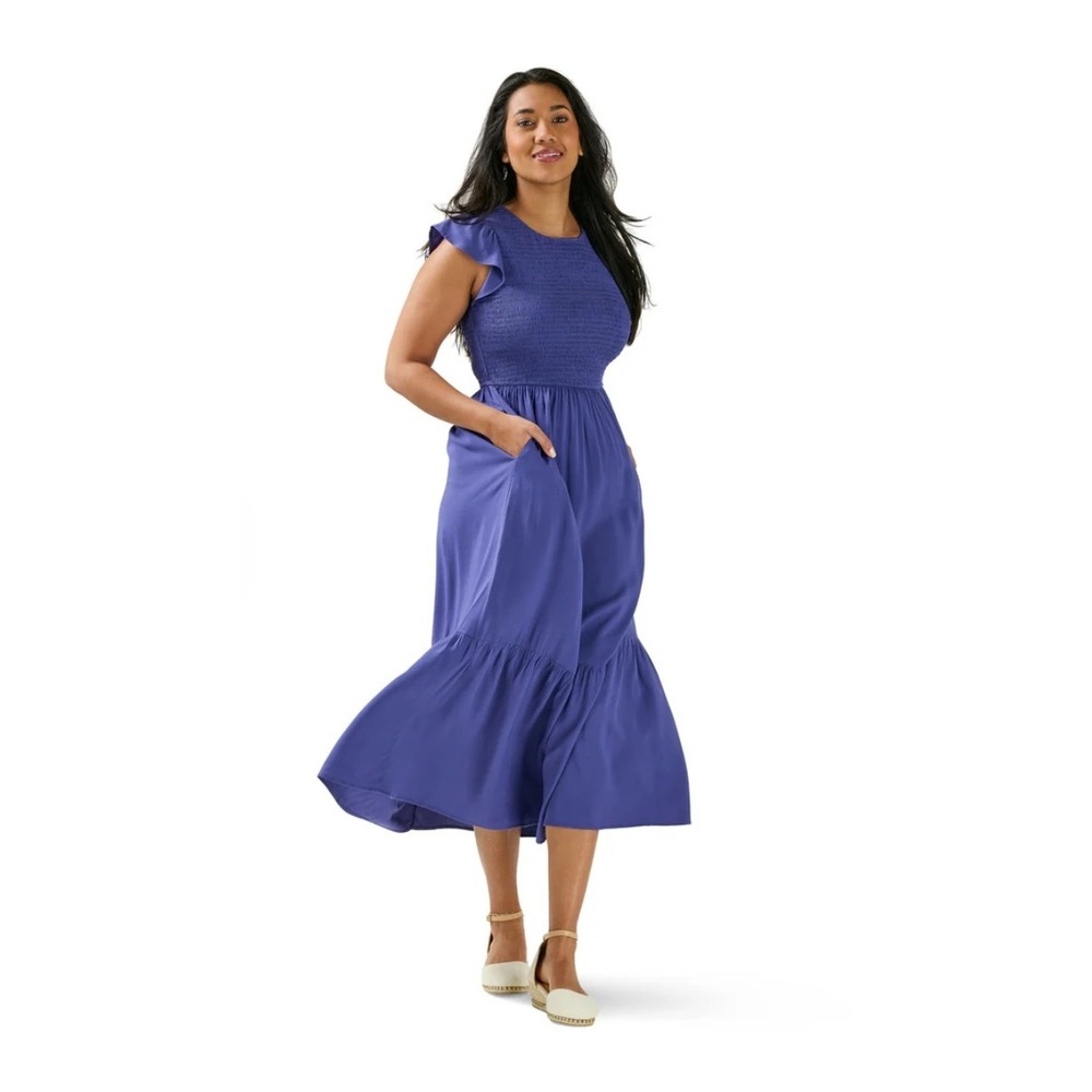 ZESICA Maxi Dress Women XXL Blue NWT Smocked Tiered Flutter Sleeve Boho Coastal